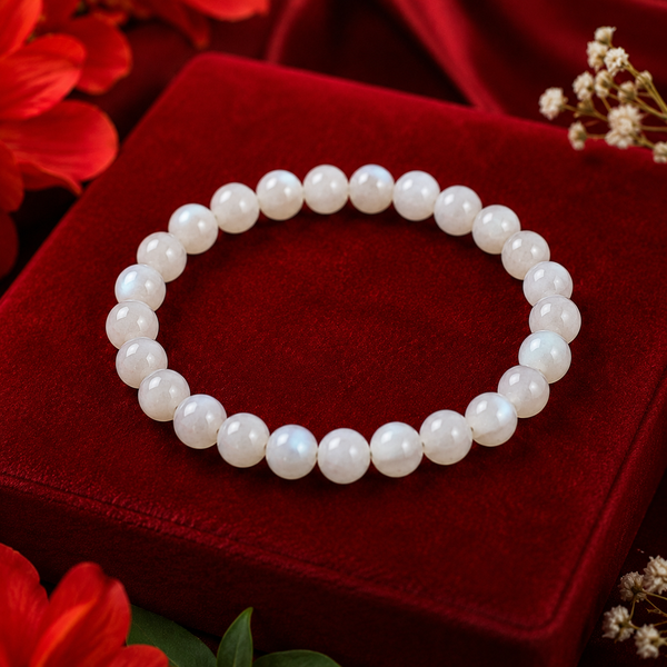 Natural AAA quality Moonstone bracelet with smooth white gemstone beads by DIVYAZONE