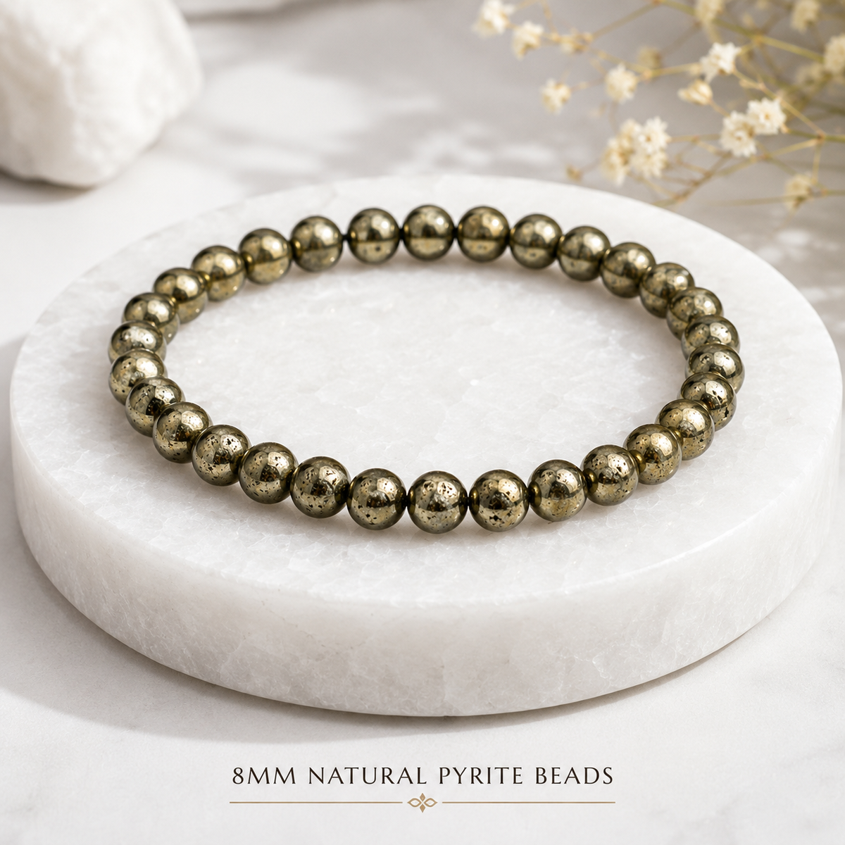 Natural Pyrite Beads Bracelet by DIVYAZONE, premium raw pyrite beads for wealth and prosperity