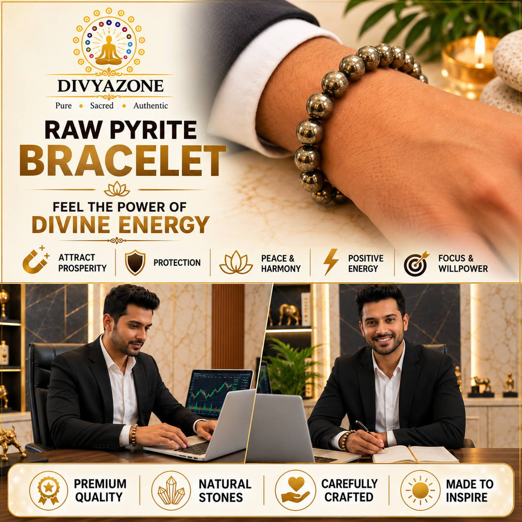 Natural Pyrite Bracelet worn on hand for everyday spiritual and prosperity-focused use by DIVYAZONE