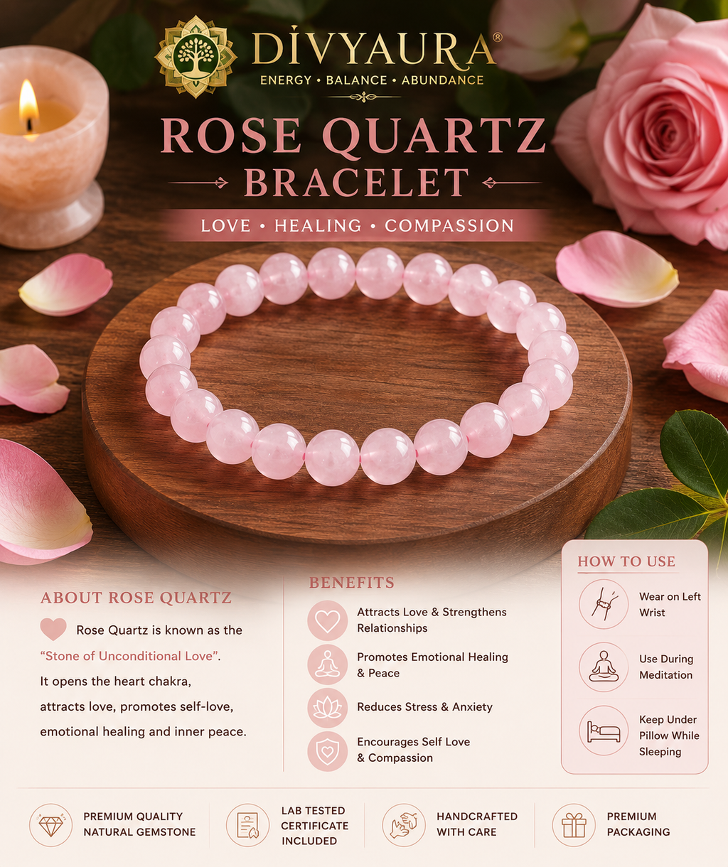 Natural Rose Quartz Crystal Bracelet with Certified Lab Tested Authenticity