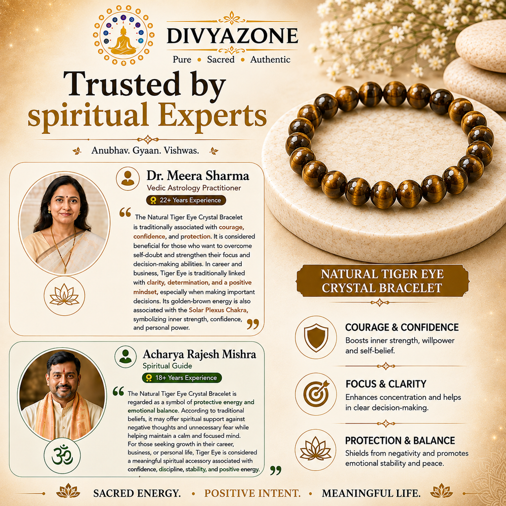 Spiritual experts sharing traditional benefits of Natural Tiger Eye Crystal Bracelet for confidence, focus, protection and emotional balance