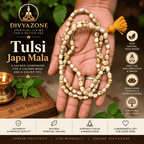 Natural Tulsi Mala 108+1 beads 8mm worn by a man for japa and meditation