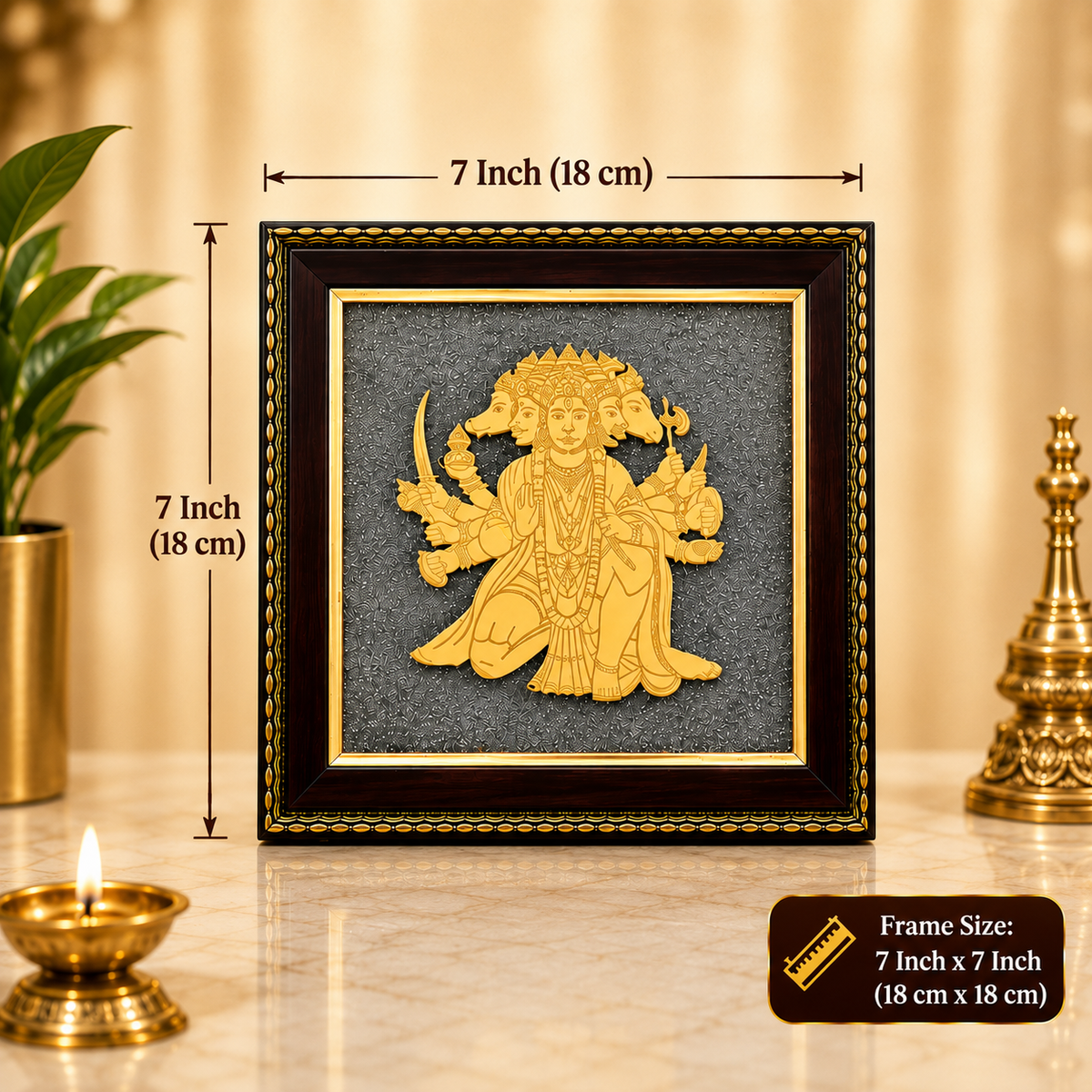 7x7 inch Panchamukhi Hanuman Raw Pyrite Frame for wall hanging and table display