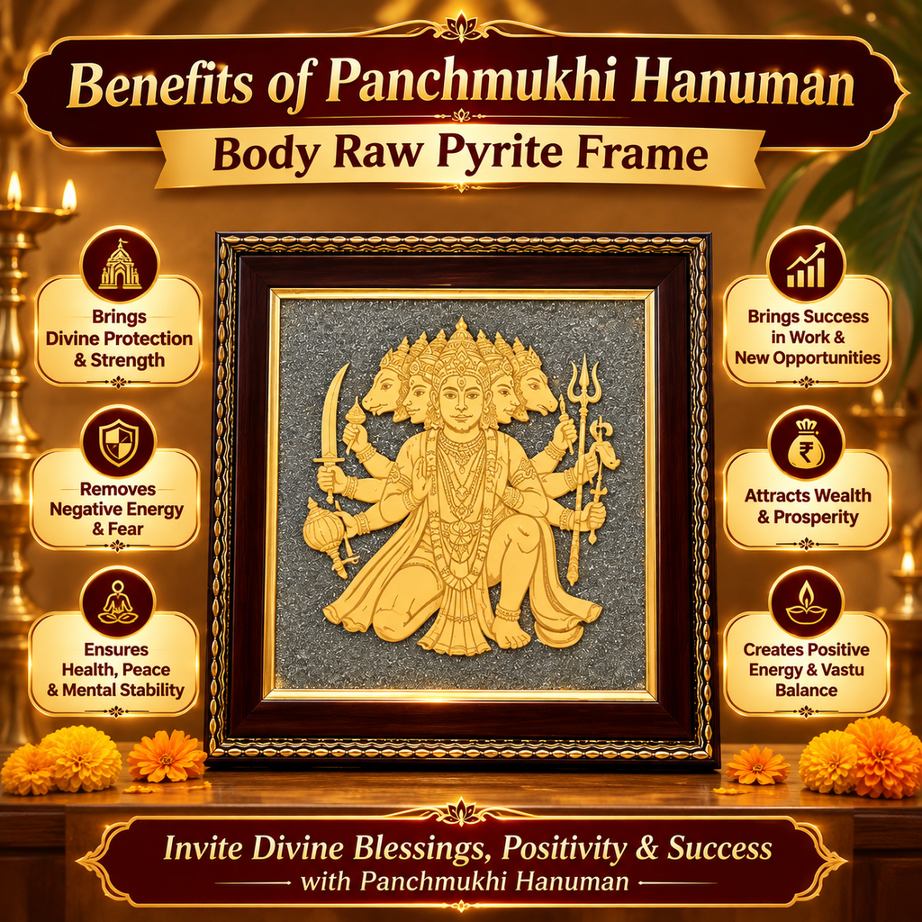Panchamukhi Hanuman Raw Pyrite spiritual frame for protection, prosperity and abundance