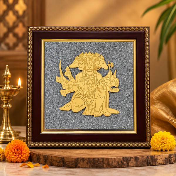 Panchamukhi Hanuman Raw Pyrite Frame for home temple, office and spiritual decor