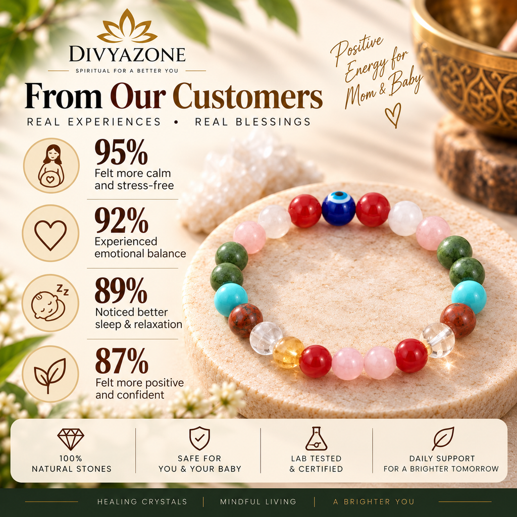 Natural crystal pregnancy bracelet featuring healing gemstones selected for emotional balance, protection, positivity and supportive energy for women.