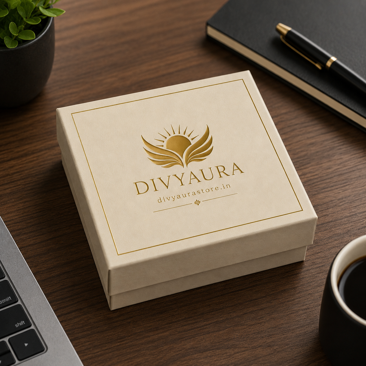 Premium Divyaura Pyrite Crystal Bracelet Gift Box Packaging