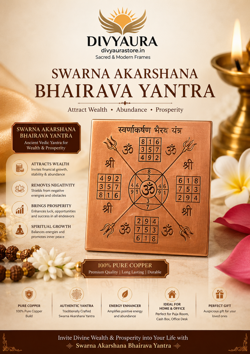 Premium Swarna Akarshana Bhairava Yantra with Wealth, Prosperity and Vastu Benefits