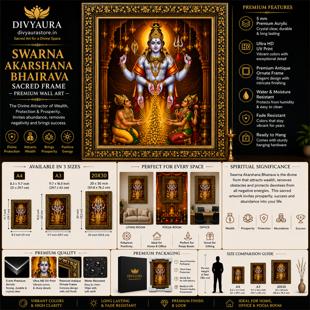 Premium Swarna Akarshana Bhairava framed wall photo for pooja room, vastu, and spiritual decor
