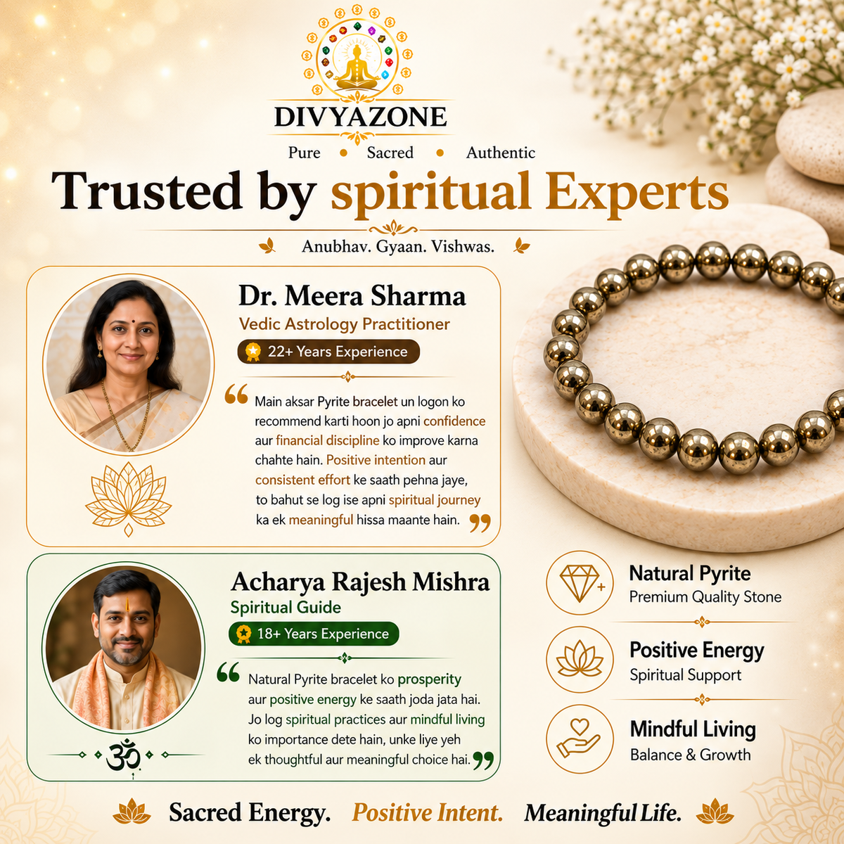 Expert review of Natural Pyrite Bracelet by DIVYAZONE for wealth, prosperity and positive energy