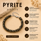 Pyrite Stone Splash Bracelet featuring natural pyrite stones with wealth, confidence, focus, protection and success benefits