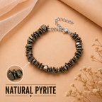 Pyrite Stone Splash Bracelet highlighting natural pyrite chip stones with adjustable silver extension chain