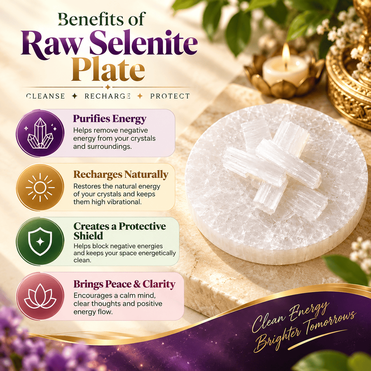 Raw Selenite plate included with Pisces bracelet for cleansing and recharging crystals | DivyaZone