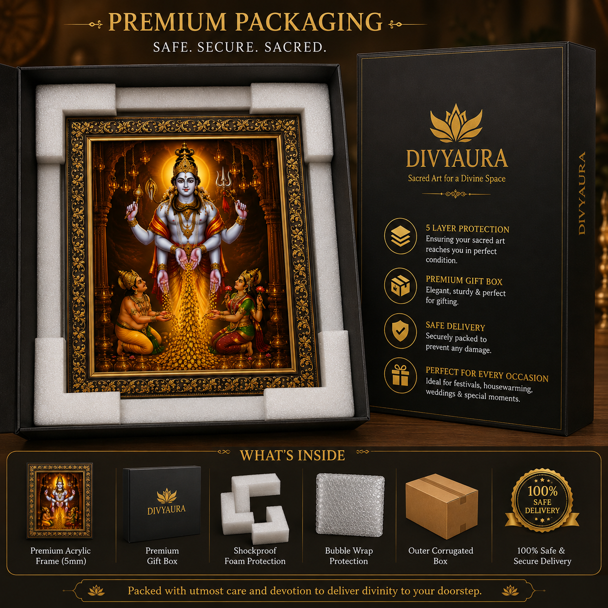 Sacred Swarna Akarshana Bhairava framed artwork to attract abundance, success, and financial growth