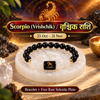 Scorpio Vrishchik Rashi Black Obsidian and Milky Quartz bracelet with free Raw Selenite Plate