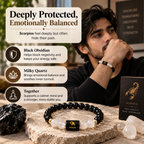 Scorpio Black Obsidian and Milky Quartz bracelet supporting emotional balance and protection