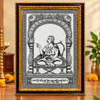 Sri Raghavendra Swamy Rayaru devotional photo frame with ornate gold and maroon border by DivyaZone