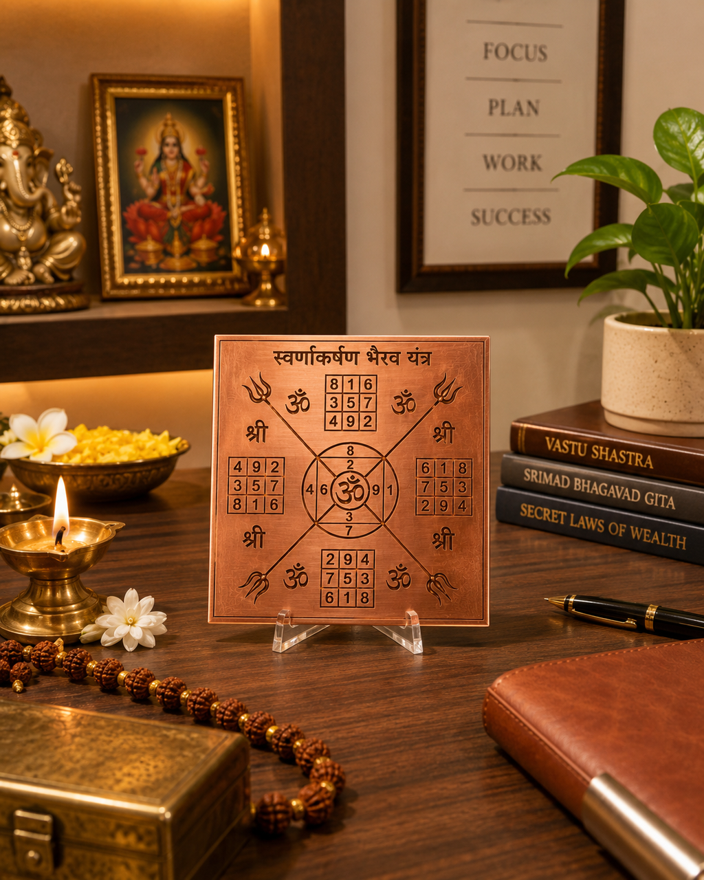 Swarna Akarshana Bhairava Copper Yantra for Home Temple, Wealth and Prosperity