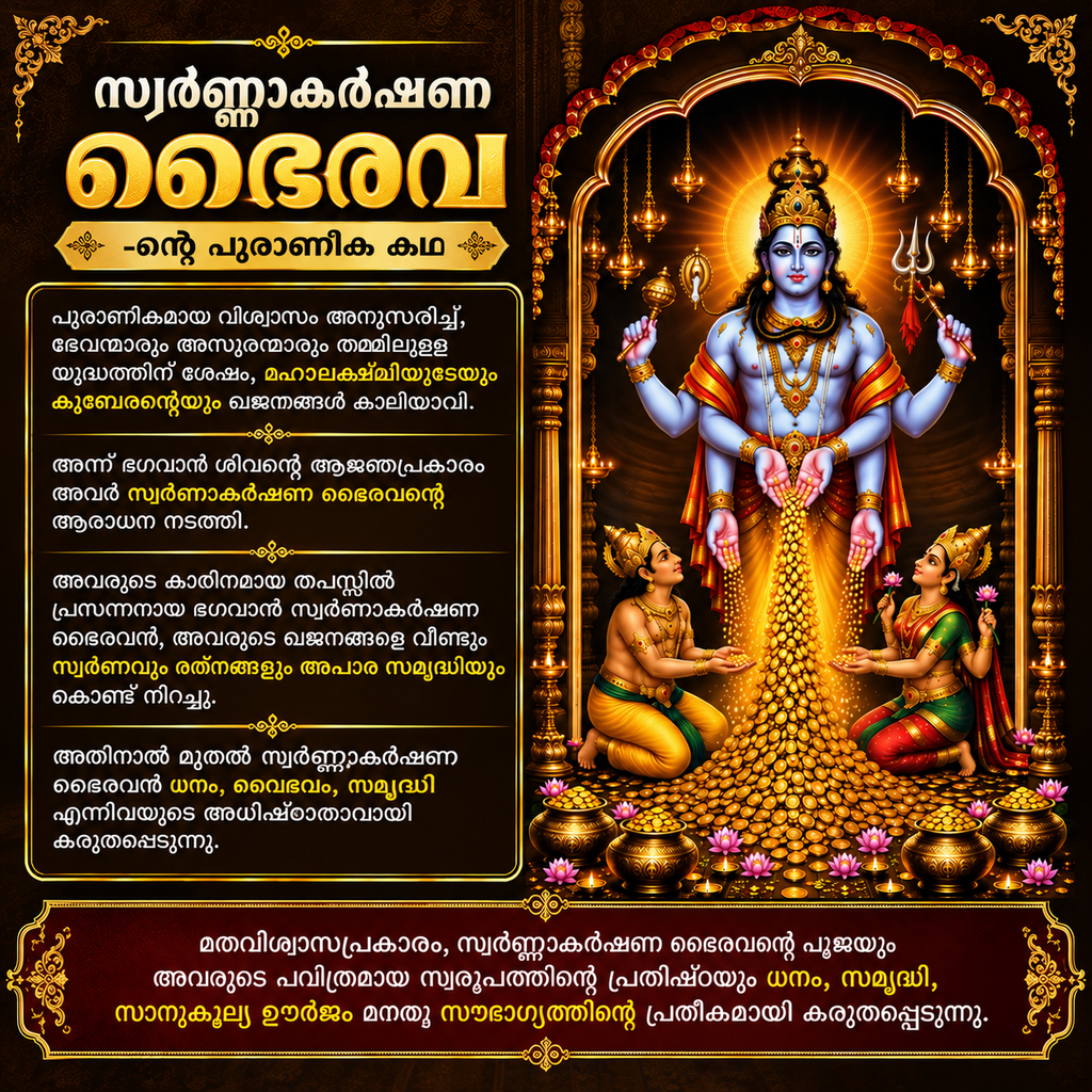 Swarna Akarshana Bhairava Pauranik Katha and spiritual significance in Malayalam