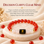 Virgo zodiac bracelet highlighting decision clarity, focused thinking and mental calm with Carnelian and Milky Quartz