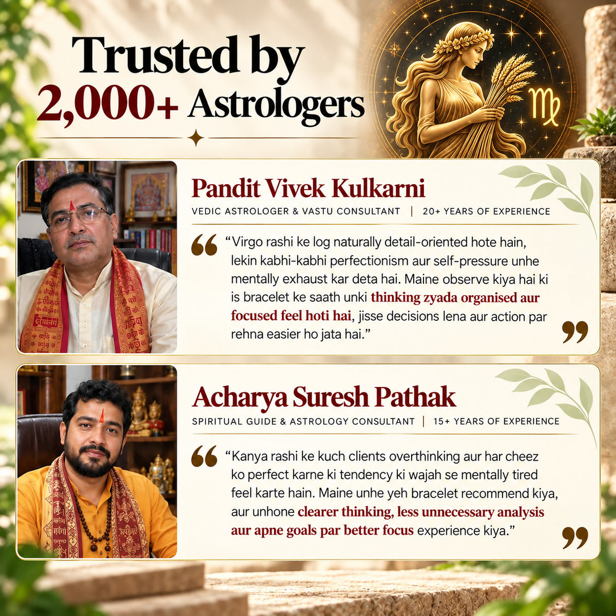 Virgo Kanya Rashi bracelet featuring expert astrologer advice about focus, clarity and emotional balance