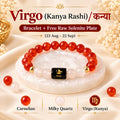 Virgo Kanya Rashi zodiac bracelet with natural Carnelian and Milky Quartz crystals