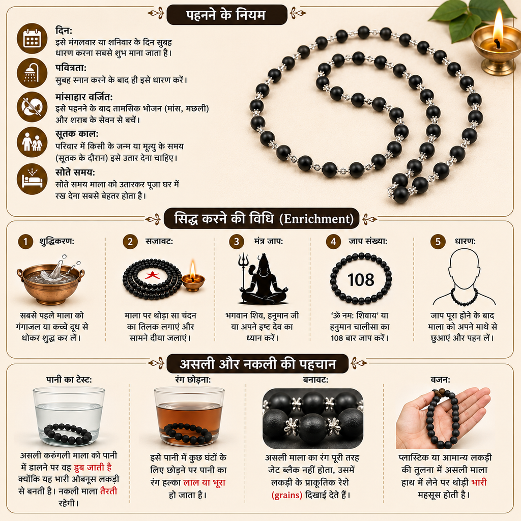 Karungali Mala pehnne ke niyam, sahi din, shuddhikaran aur sone ke samay mala rakhne ki vidhi