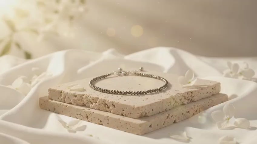 Natural Raw Pyrite anklet product video showing the anklet and its crystal details